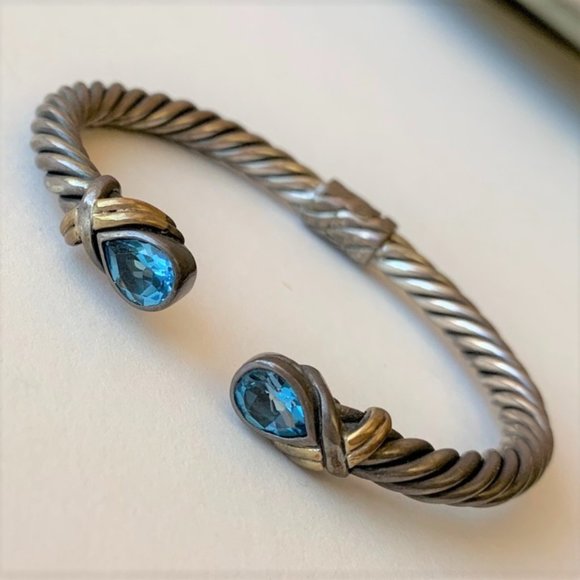 Samuel Benham Jewelry - Samuel Benham Blue Topaz 18K Cable Hinge Bracelet
